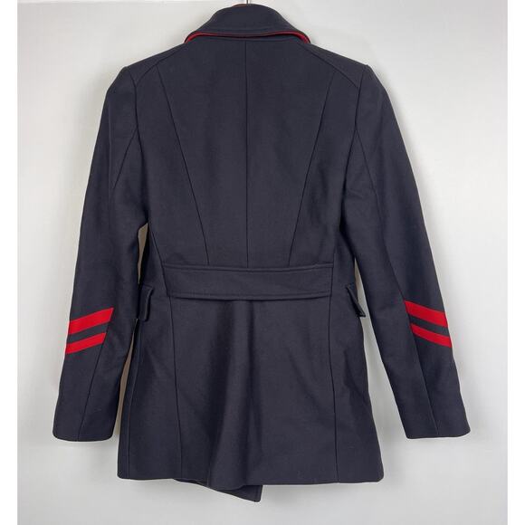 Zara Black Double-Breasted Coat with Red Accents - Picture 4 of 12